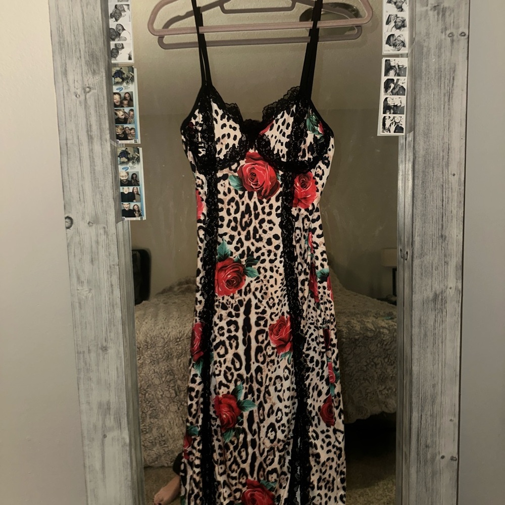 Leopard Print Dress with Red Roses